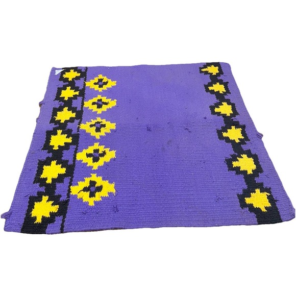 Other - Mayatex Vintage Heavy Wool Saddle Blanket Horse Show Purple Yellow Aztec 35x33.5
